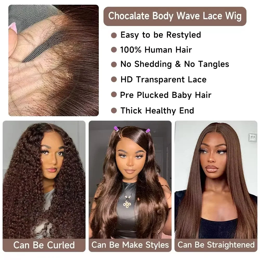 Chocolate Brown HD Lace Front Human Hair Wigs